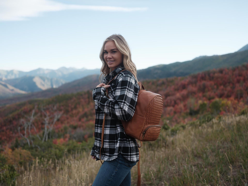 Mini Woven Backpack Kodiak Leather