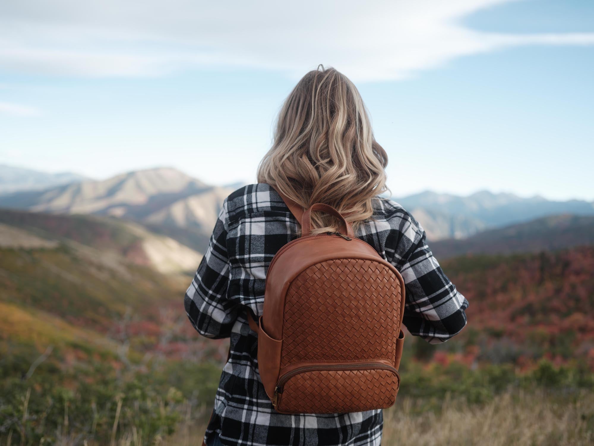 Mini Woven Backpack Kodiak Leather