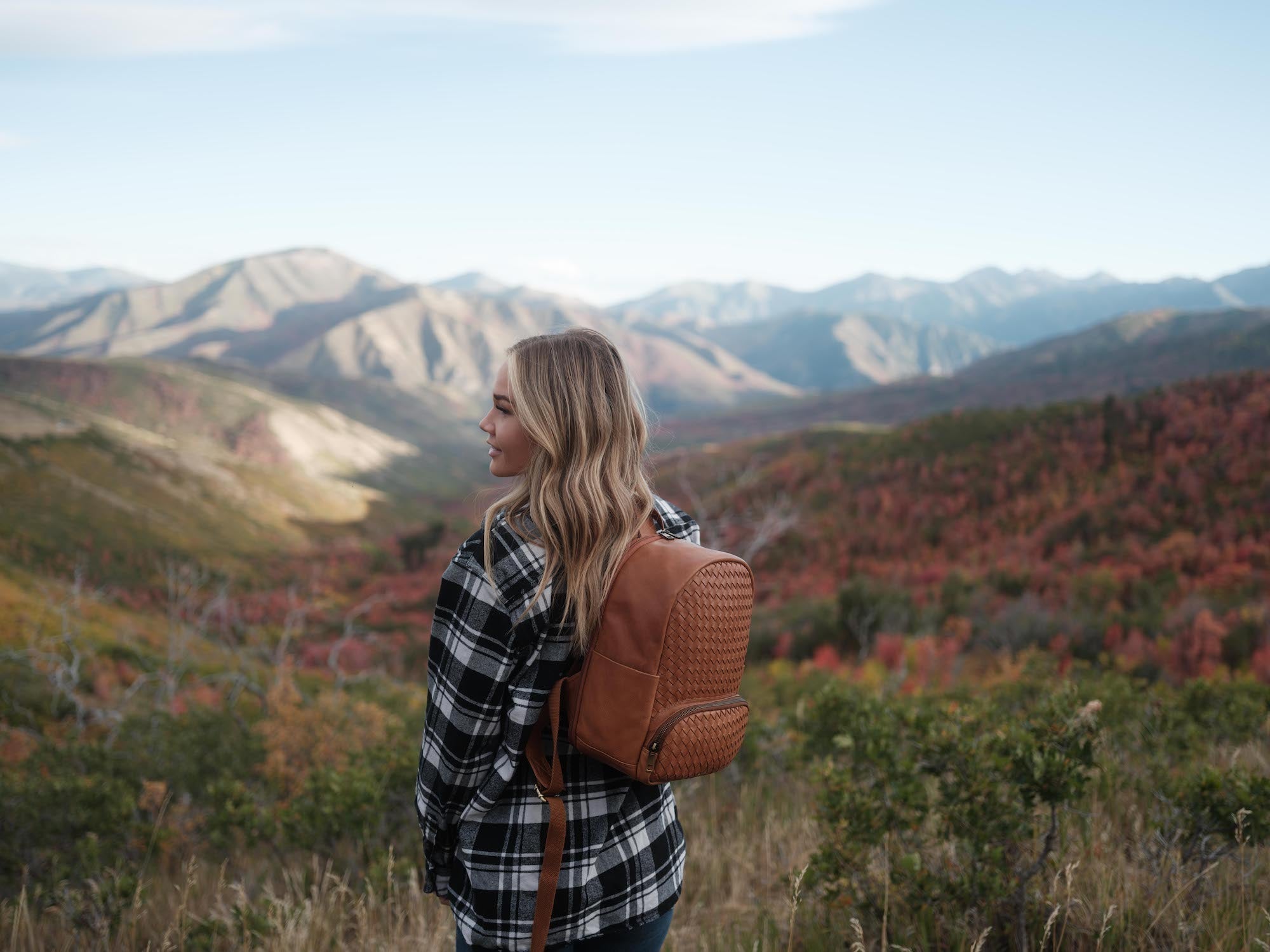 Mini Woven Backpack Kodiak Leather
