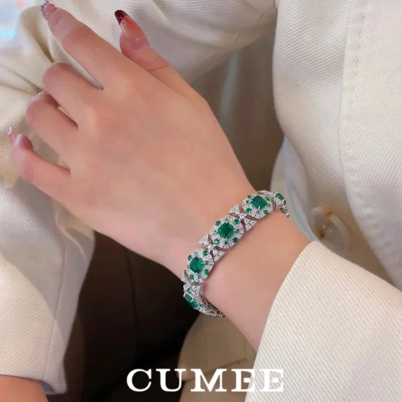 Diamond Cultivated Synthetic Emerald Bracelet in 925 Sterling Silver BLAKESTORE-NG