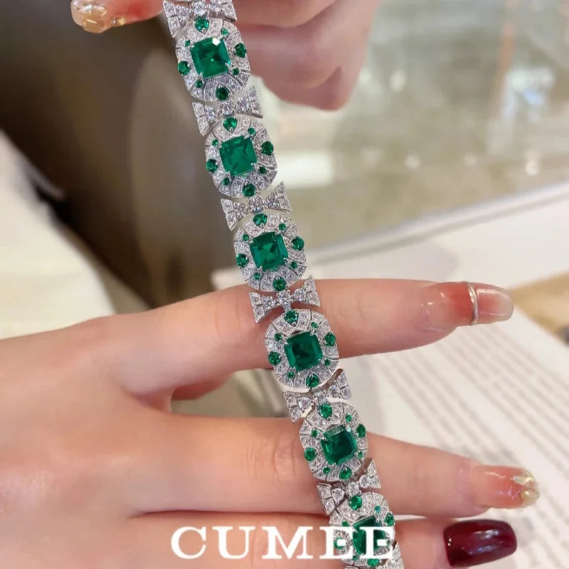 Diamond Cultivated Synthetic Emerald Bracelet in 925 Sterling Silver BLAKESTORE-NG