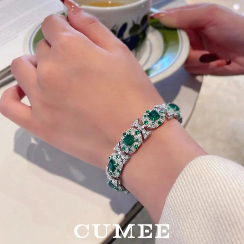 Diamond Cultivated Synthetic Emerald Bracelet in 925 Sterling Silver BLAKESTORE-NG