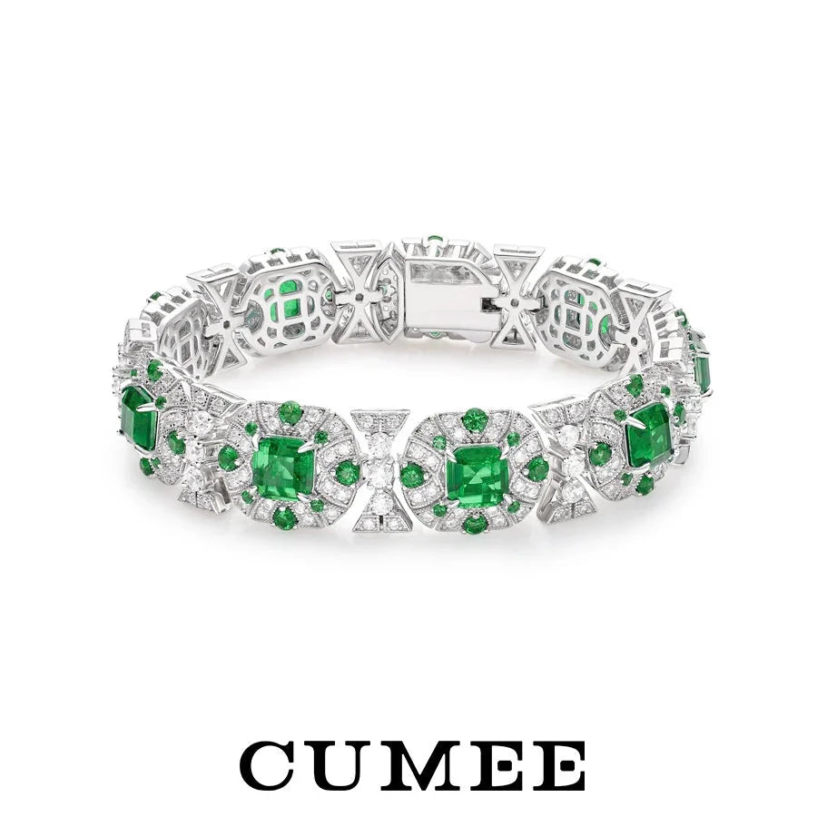 Diamond Cultivated Synthetic Emerald Bracelet in 925 Sterling Silver BLAKESTORE-NG