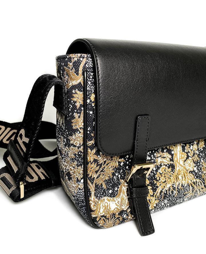 Dior Messenger Bag Regular  Dior Messenger Bag Black calfskin, cotton canvas and linen with gold Magica print Banlieue91