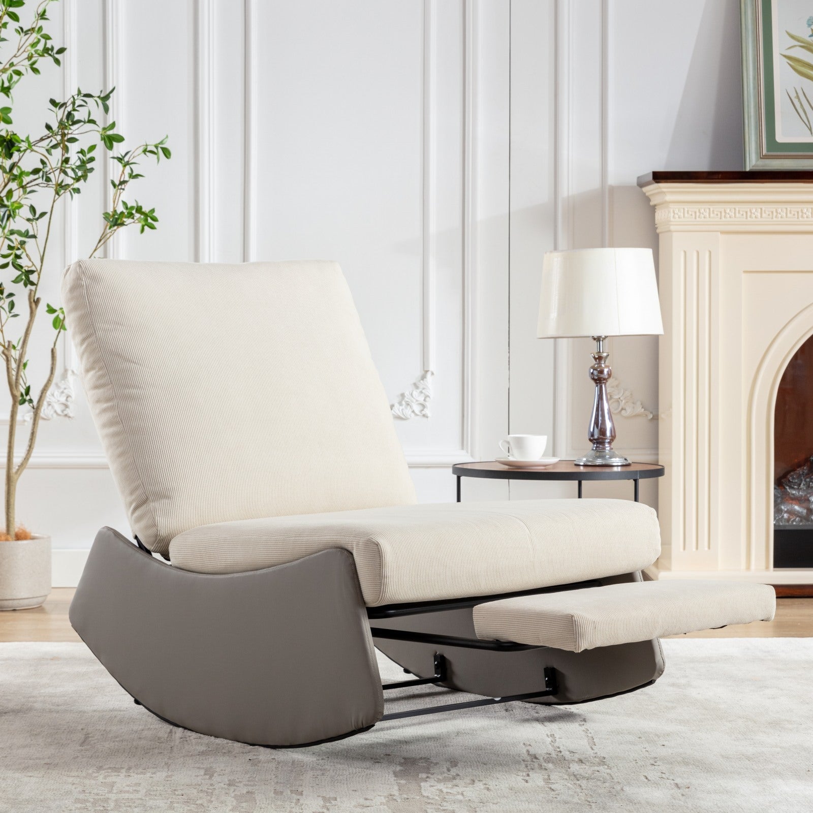 Modern rocking chair recliner, comfortable cushioned recliner with footstool, gray V.I.P Digital Presence