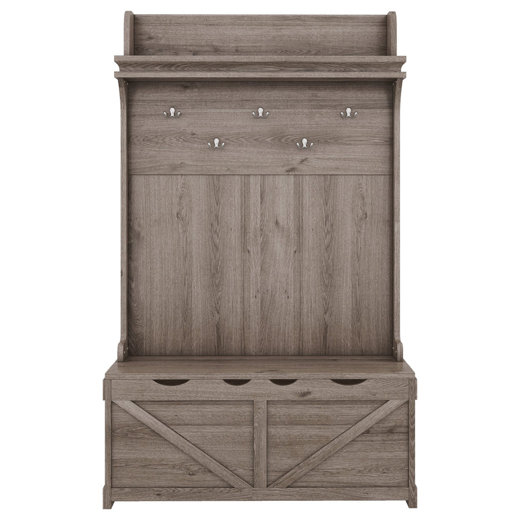 Hall tree with storage desk, entrance desk with drawers and 5 hooks, display rack,Oak
