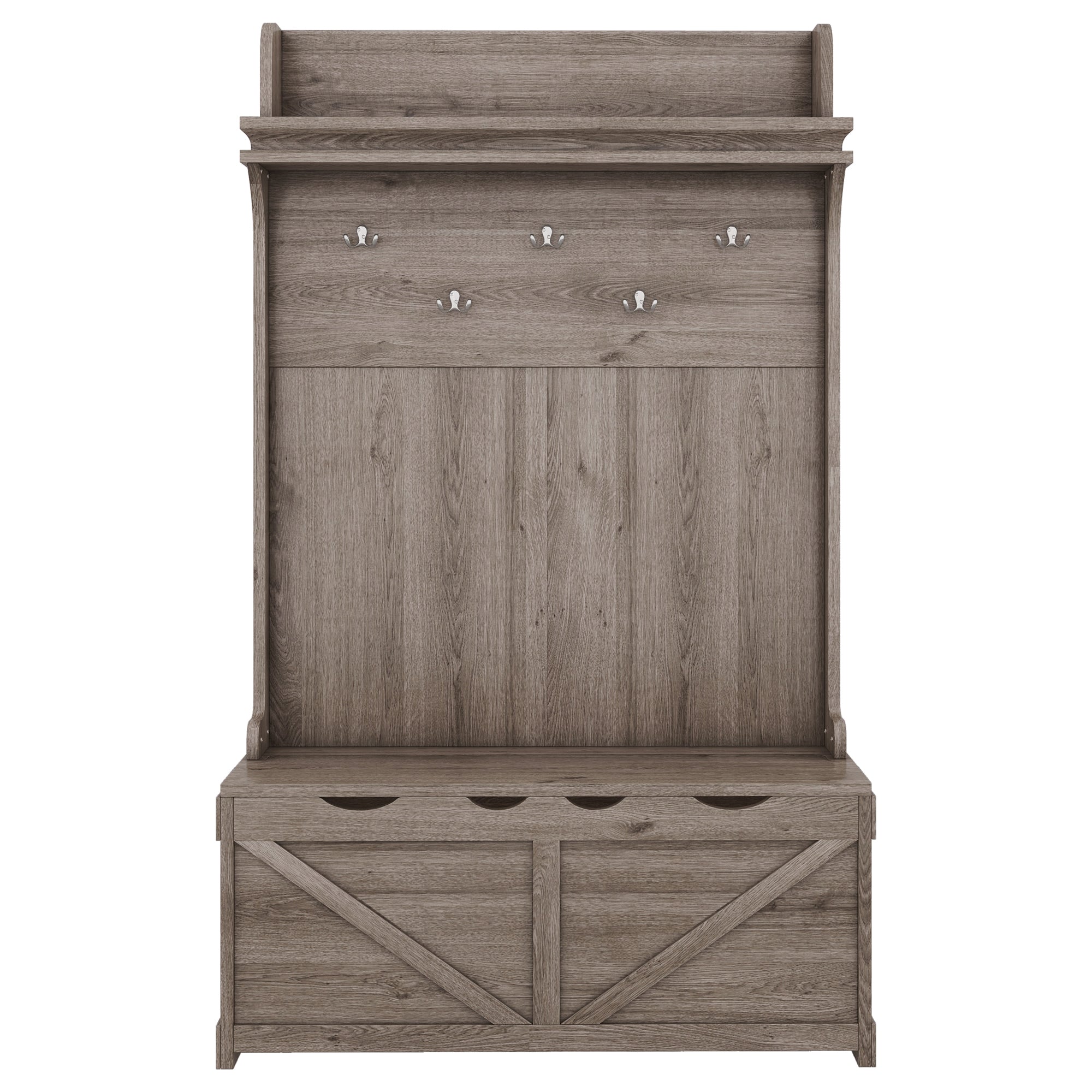 Hall tree with storage desk, entrance desk with drawers and 5 hooks, display rack,Oak
