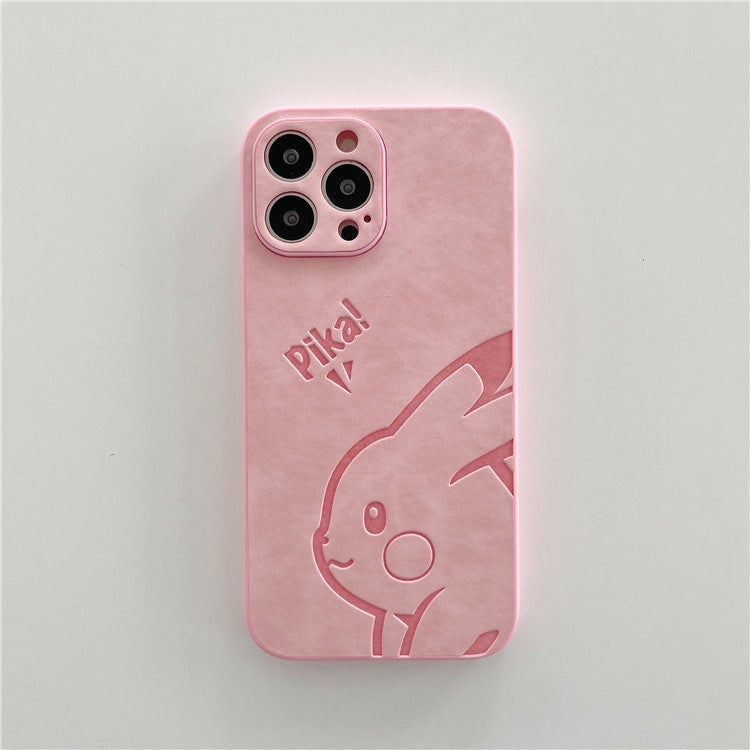 Cute Pikachu Suitable For iPhone13pro Mobile Phone Shell Leather Apple 12mini/Xsmax Pressed Leather 11