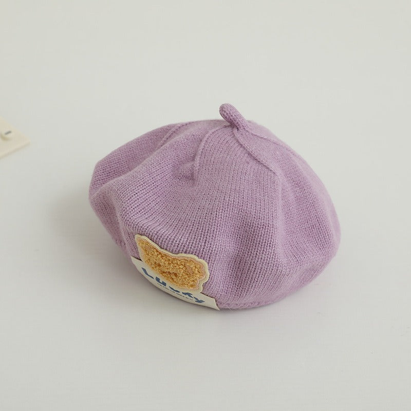 Children Spring and Autumn Beret Baby Cute Bear Hat Korean Version Male and Female Baby Corduroy Painter Hat V.I.P Digital Presence