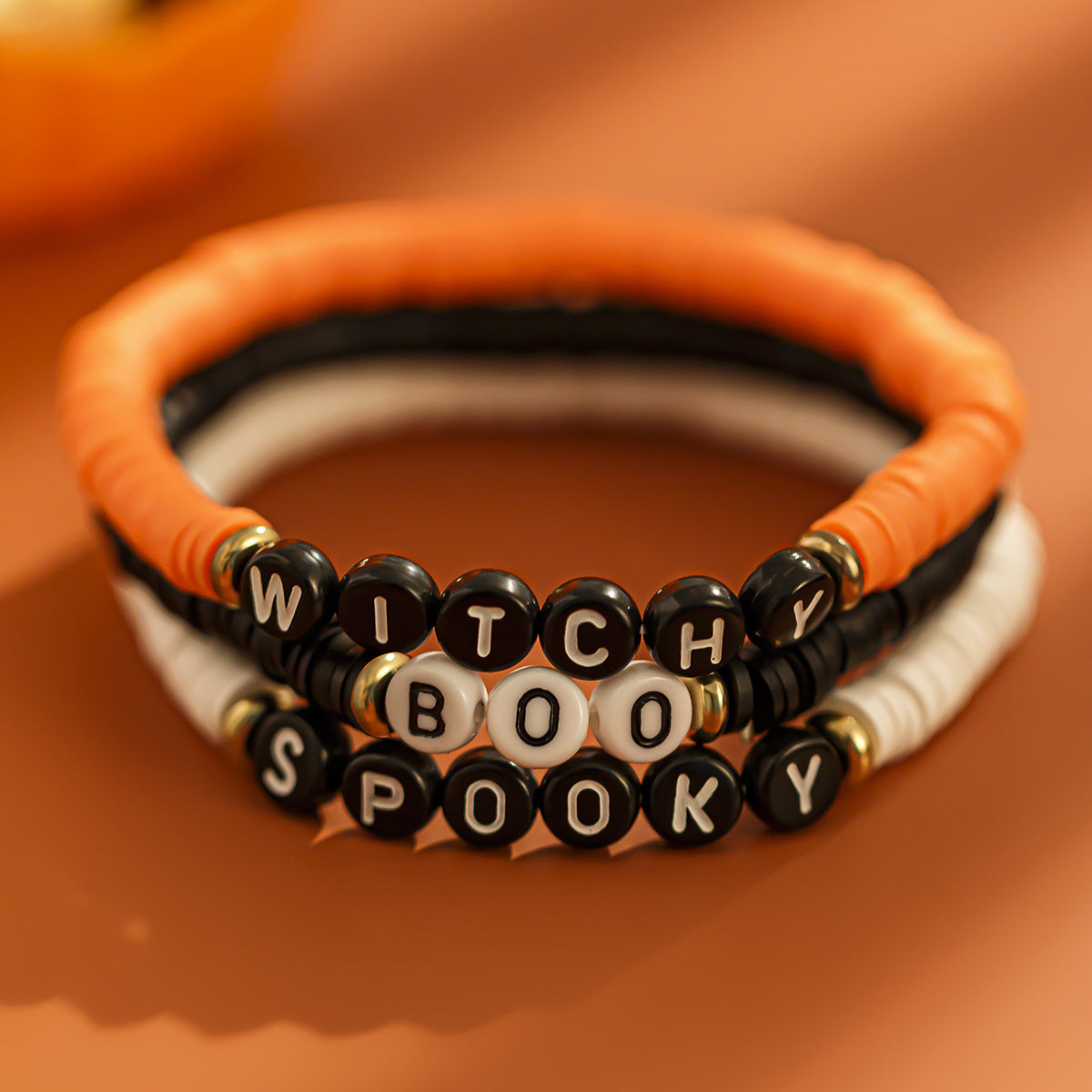 Halloween Soft Ceramic Elastic Bracelet Set Dark Wind Pumpkin Head Letter Bracelet V.I.P Digital Presence