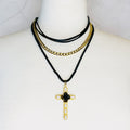 Layered Black Rose Cross Necklace