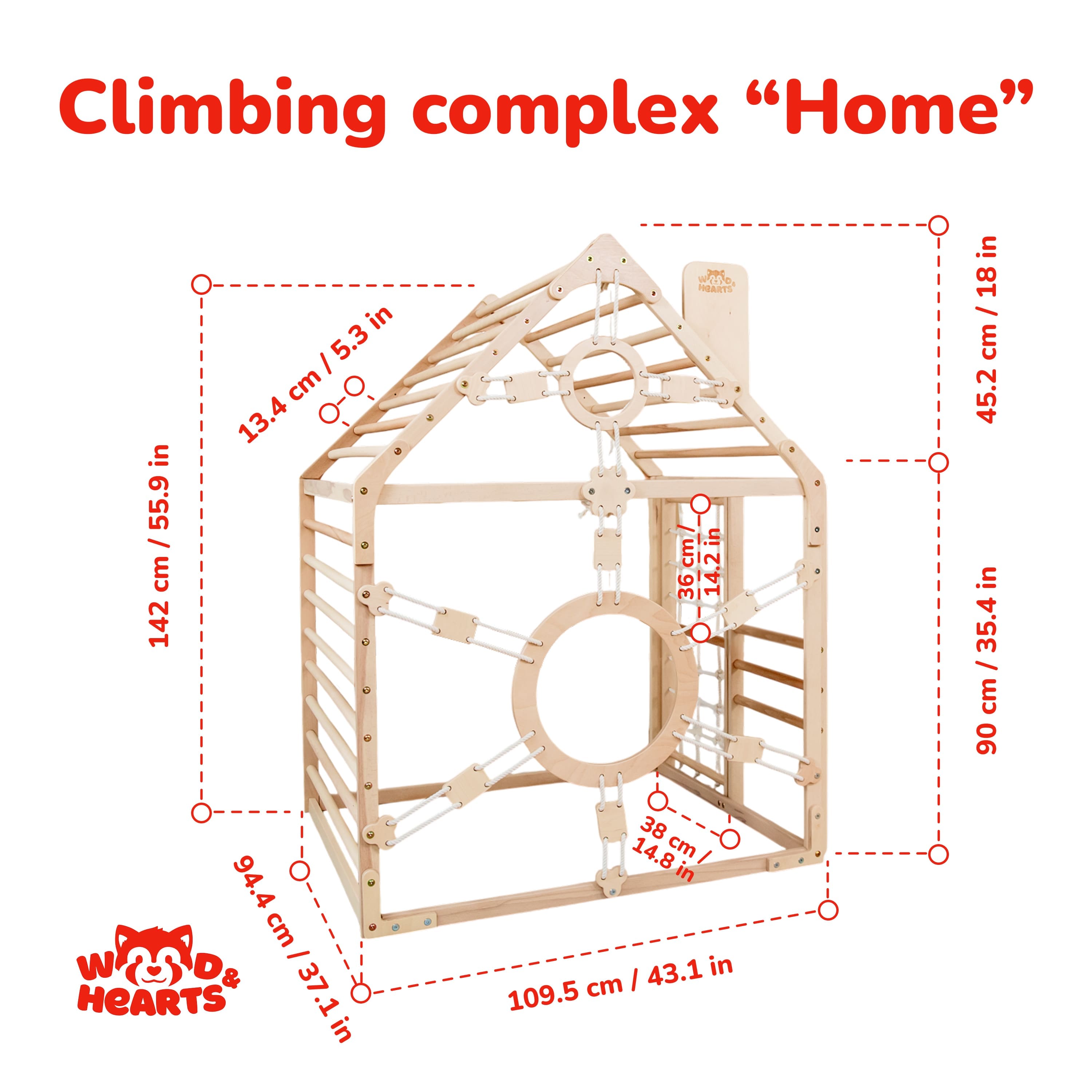 Wood and Hearts Wooden Toddler Climbing Playhouse, Ages 1–6 woodandhearts