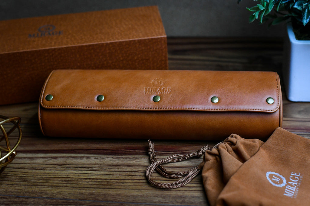 Luxury 4 Watch Travel Case | Full-Grain Cow Leather | Tawny Brown