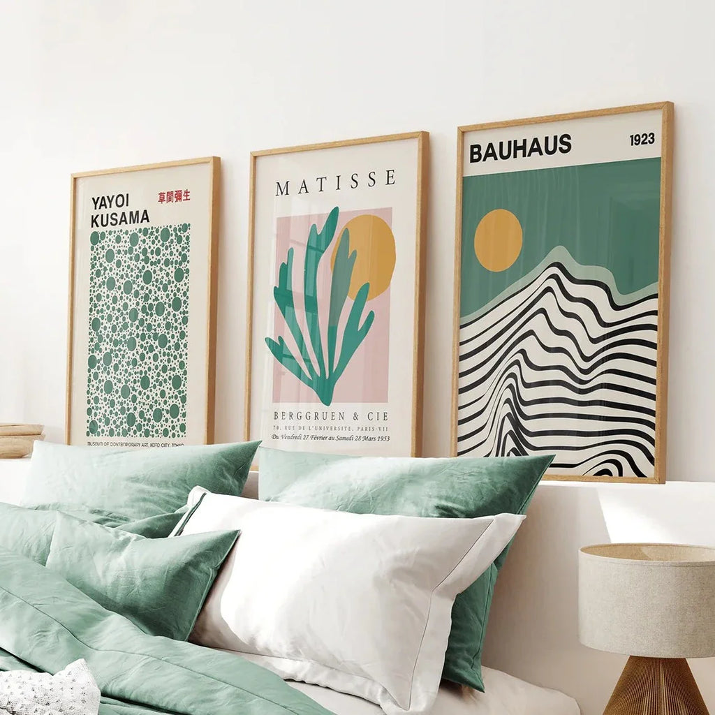 Sage Green Set of 3 Prints. Bauhaus, Kusama, Matisse Style