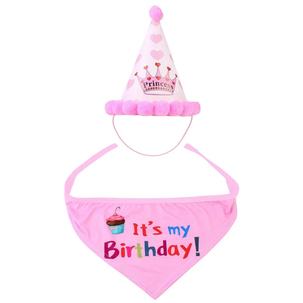 2Pcs/Set Dog Hat Bib Dog Birthday Bandana Scarf Adjustable Bandana Neckerchief Cat Dog Birthday Bib Hat Pet Supplies V.I.P Digital Presence