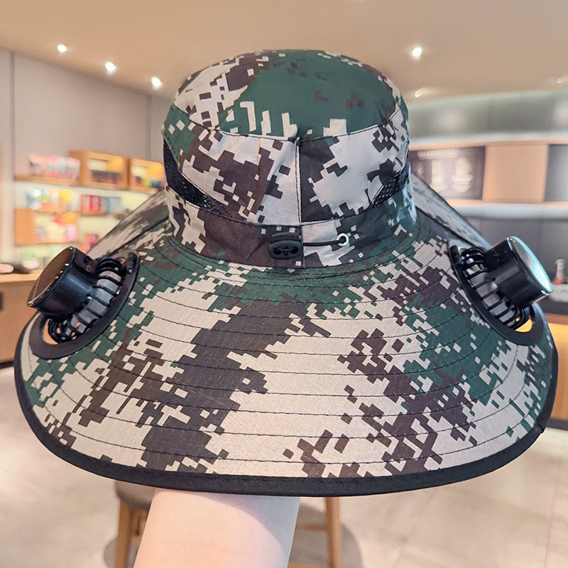 Solar powered fan large brim hat men's outdoor sunshade hat mountain climbing fisherman hat V.I.P Digital Presence