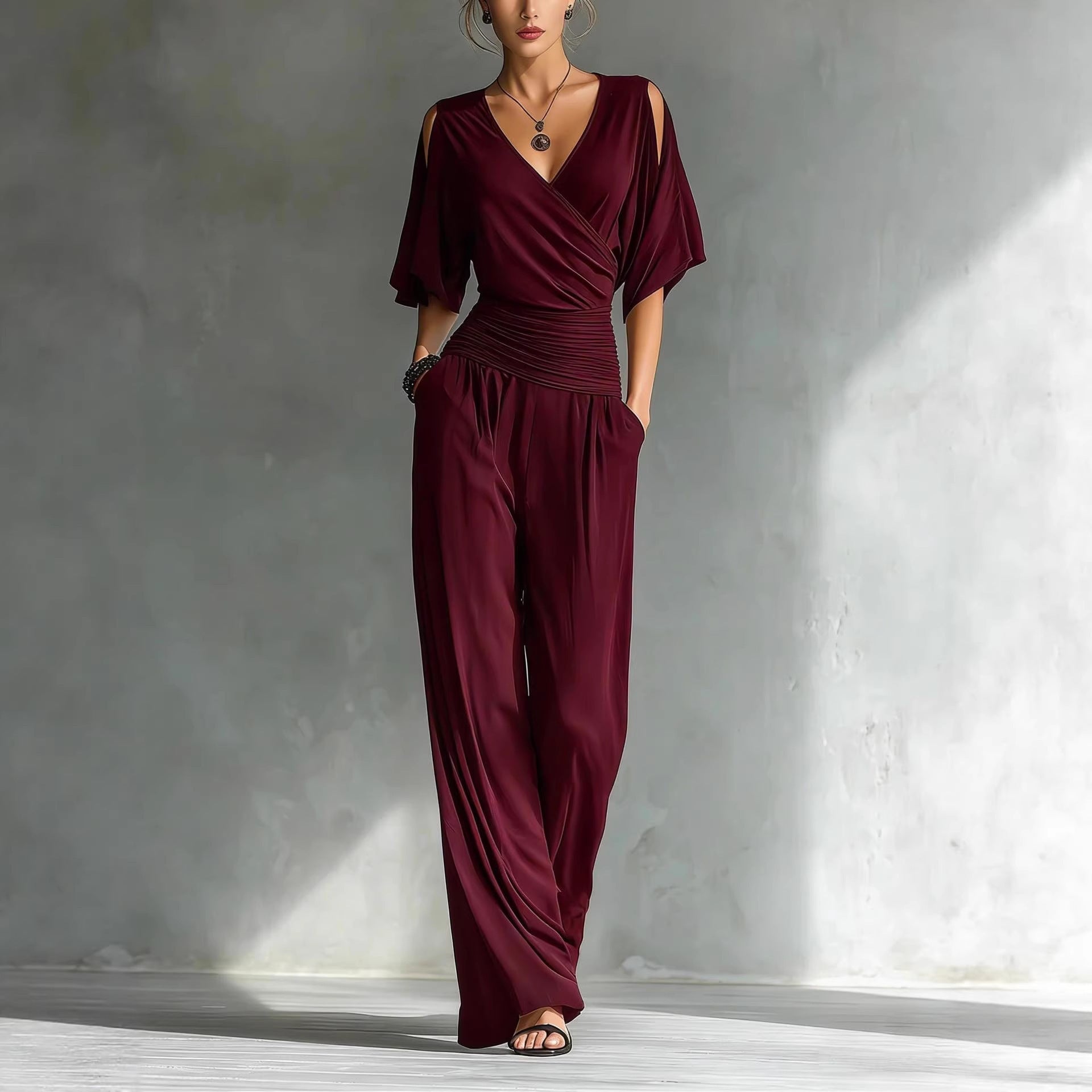 Women's V-Neck Slim Fit Straight Leg Jumpsuit FitiqueFit