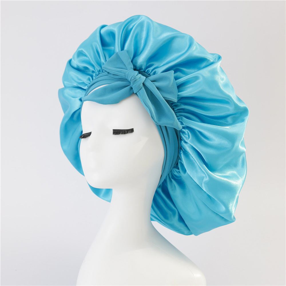 Elastic ribbon bow color Ding round hat solid color night cap wide-brimmed beauty hairdressing head scarf hat V.I.P Digital Presence