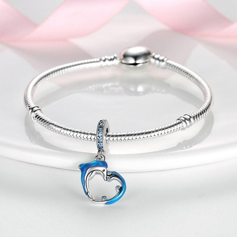 Ocean Wind Dolphin Whale Pendant Beads Copper Plated DIY Beads Bracelet Item