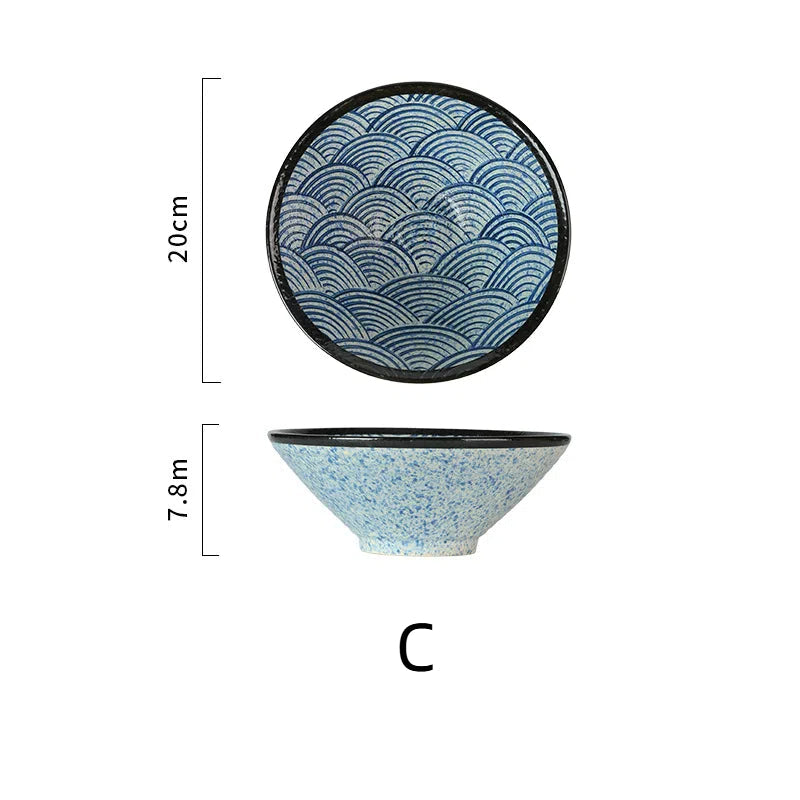 Lamian Noodles Bowl Sea Ripple Bamboo Hat Bowl Creative Large Soup Bowl Beef Noodle Bowl Home Vintage Bowl V.I.P Digital Presence