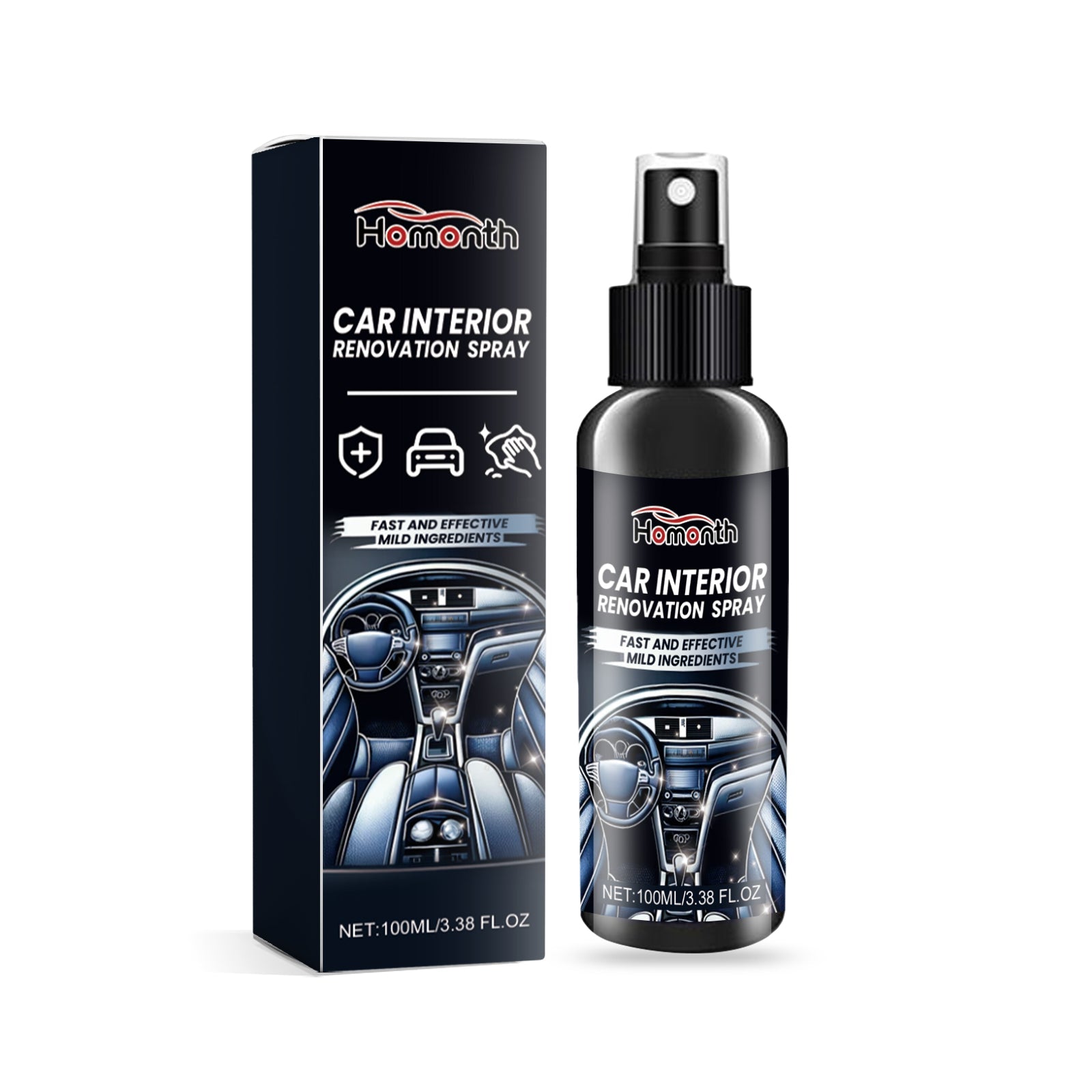 Car Interior Renovation Spray, Seat Interior Instrument Panel Cleaning Decontamination Maintenance Refurbishing Care Agent
