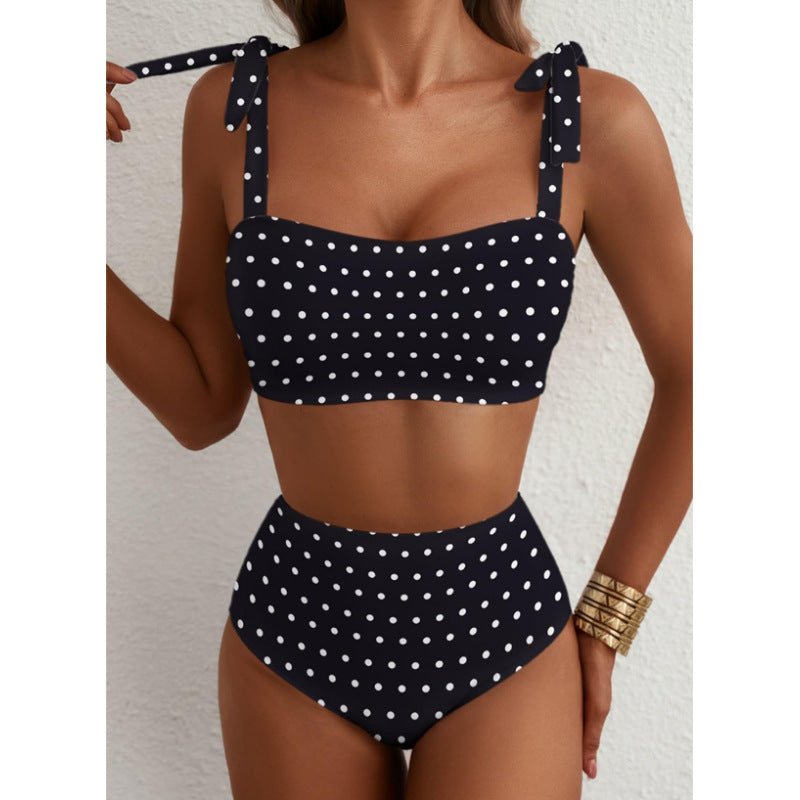 Tie-Shoulder Striped High-Waisted Bikini Set – Two-Piece Swimsuit for Women FitiqueFit