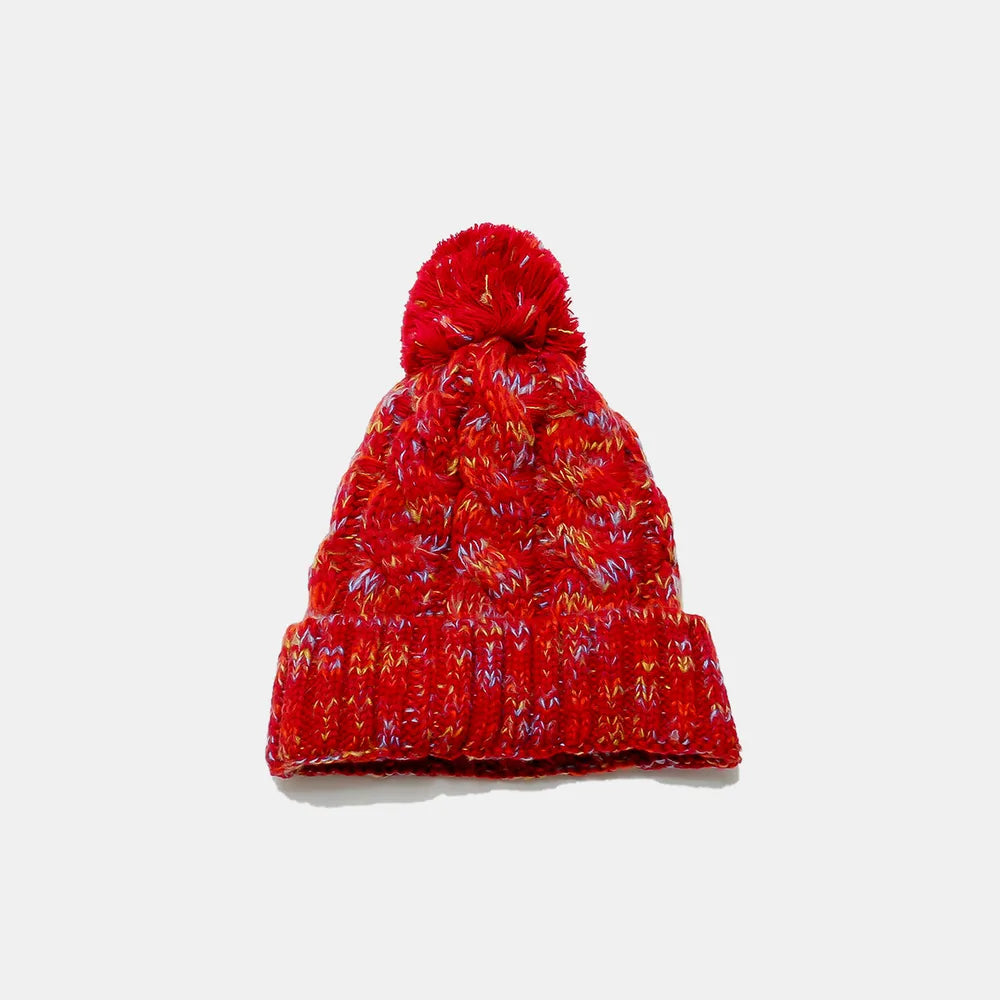 Contrast Cable-Knit Hat with Pompom V.I.P Digital Presence