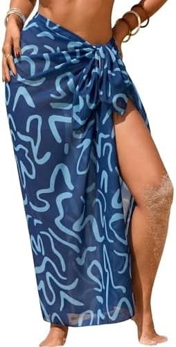 Sheer Chiffon High-Slit Swim Cover-Up Dress – Floral Print, One Size FitiqueFit