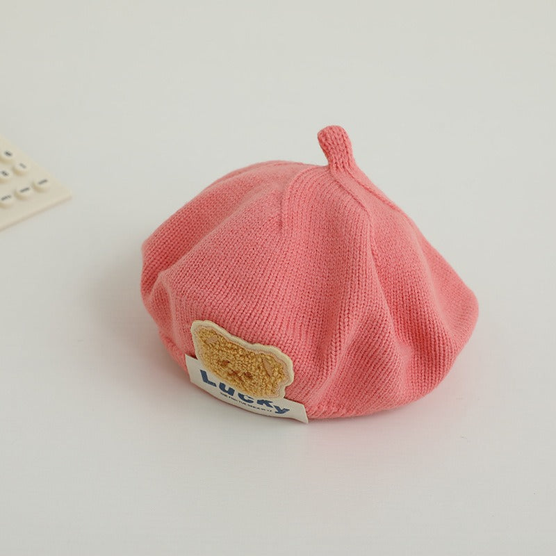 Children Spring and Autumn Beret Baby Cute Bear Hat Korean Version Male and Female Baby Corduroy Painter Hat V.I.P Digital Presence