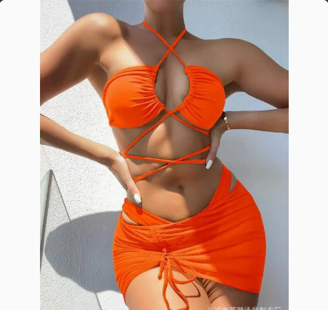 Women's Solid Color Three-Piece Bikini Set FitiqueFit