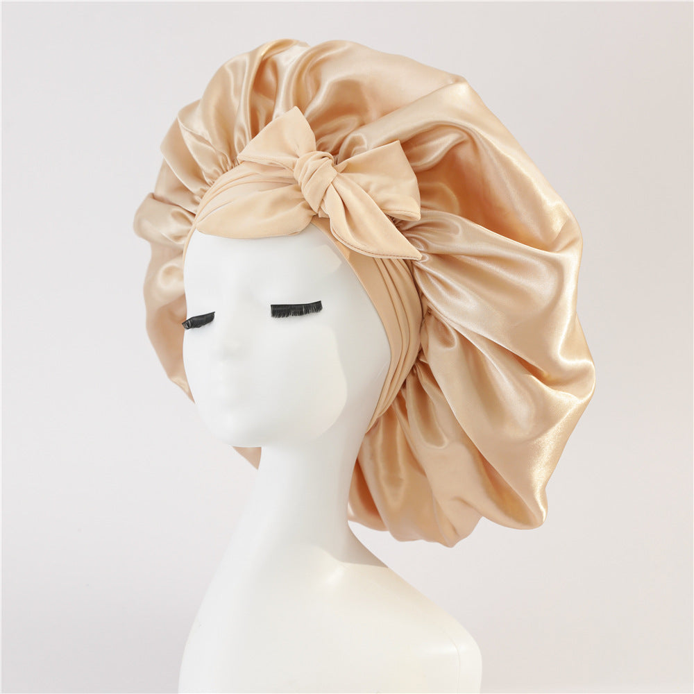 Elastic ribbon bow color Ding round hat solid color night cap wide-brimmed beauty hairdressing head scarf hat V.I.P Digital Presence