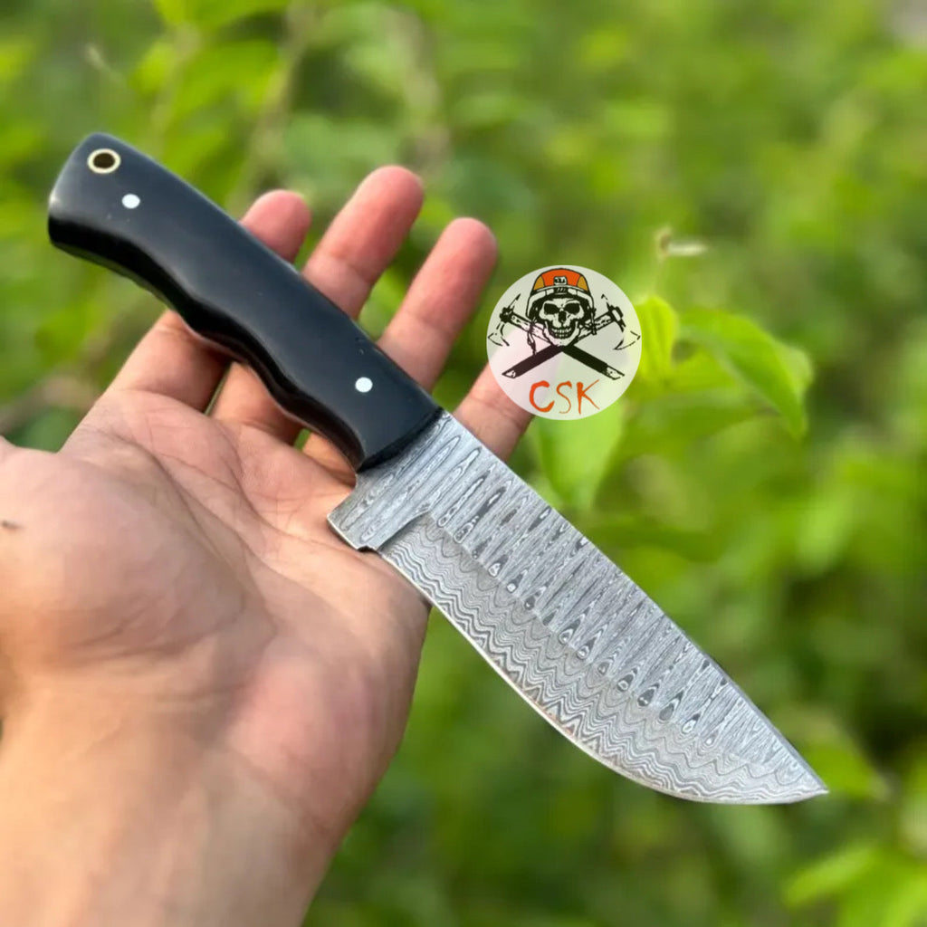 Premium Hand-Forged Damascus Steel Pair Hunting Knife with Ergonomic Black Handle | High-Performance Blade