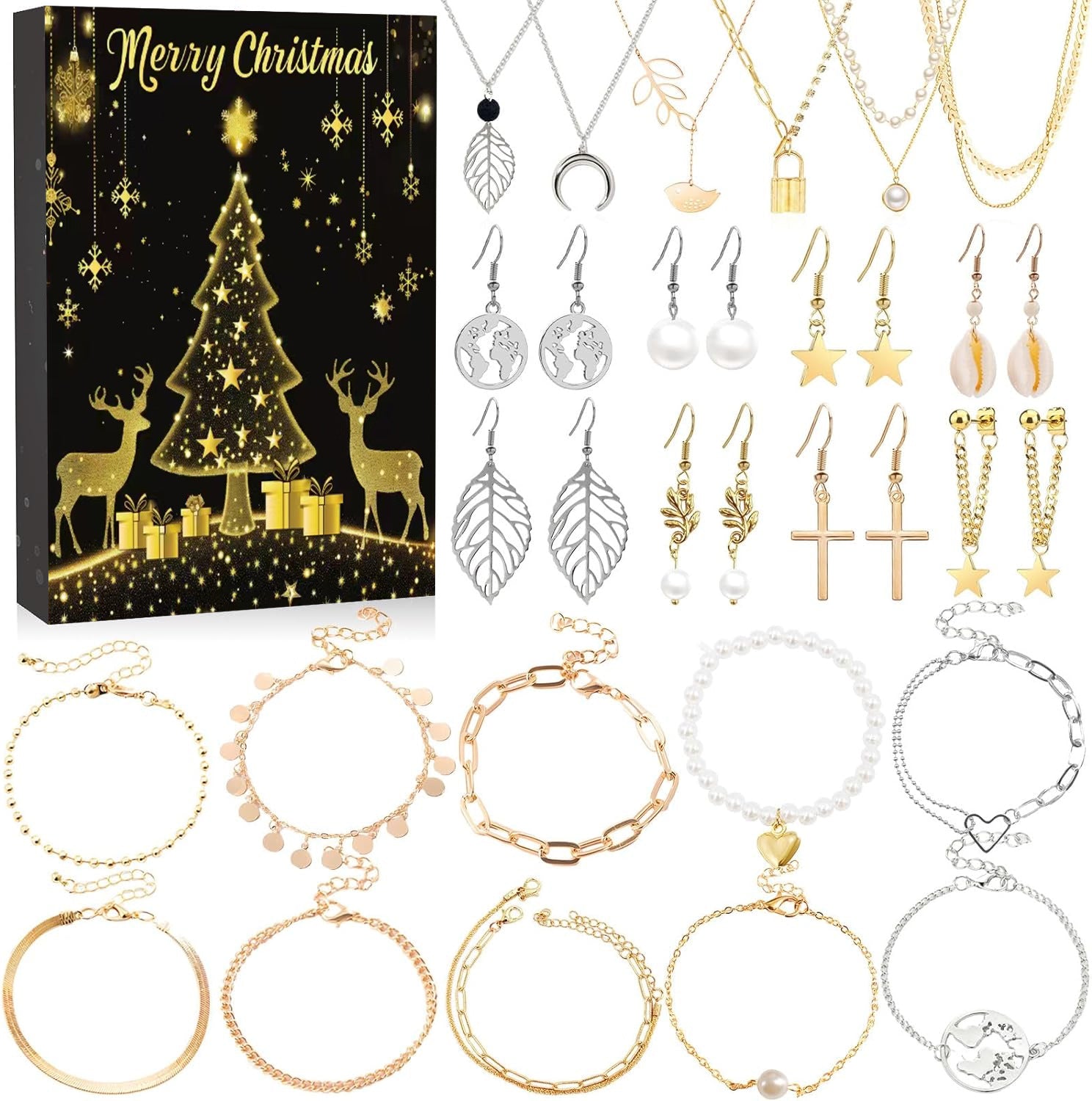 DIY creative children's bracelet jewelry 24-grid calendar Christmas holiday surprise blind box silver set V.I.P Digital Presence