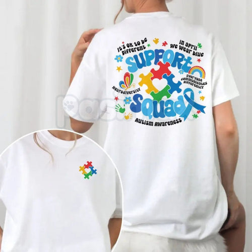 "Family Autism Support Squad" Inclusion T-Shirt – Neurodiversity Awareness Graphic Tee, Premium 100% Cotton Autism Mom Top, Soft Lived-In Heavyweight Squad Member Shirt, Made in USA Pasimax