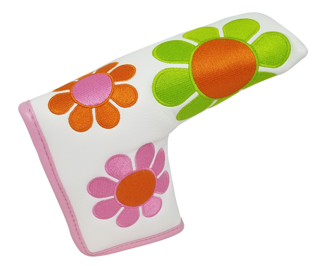 Flower Power Embroidered Blade Putter Cover (White) by ReadyGOLF