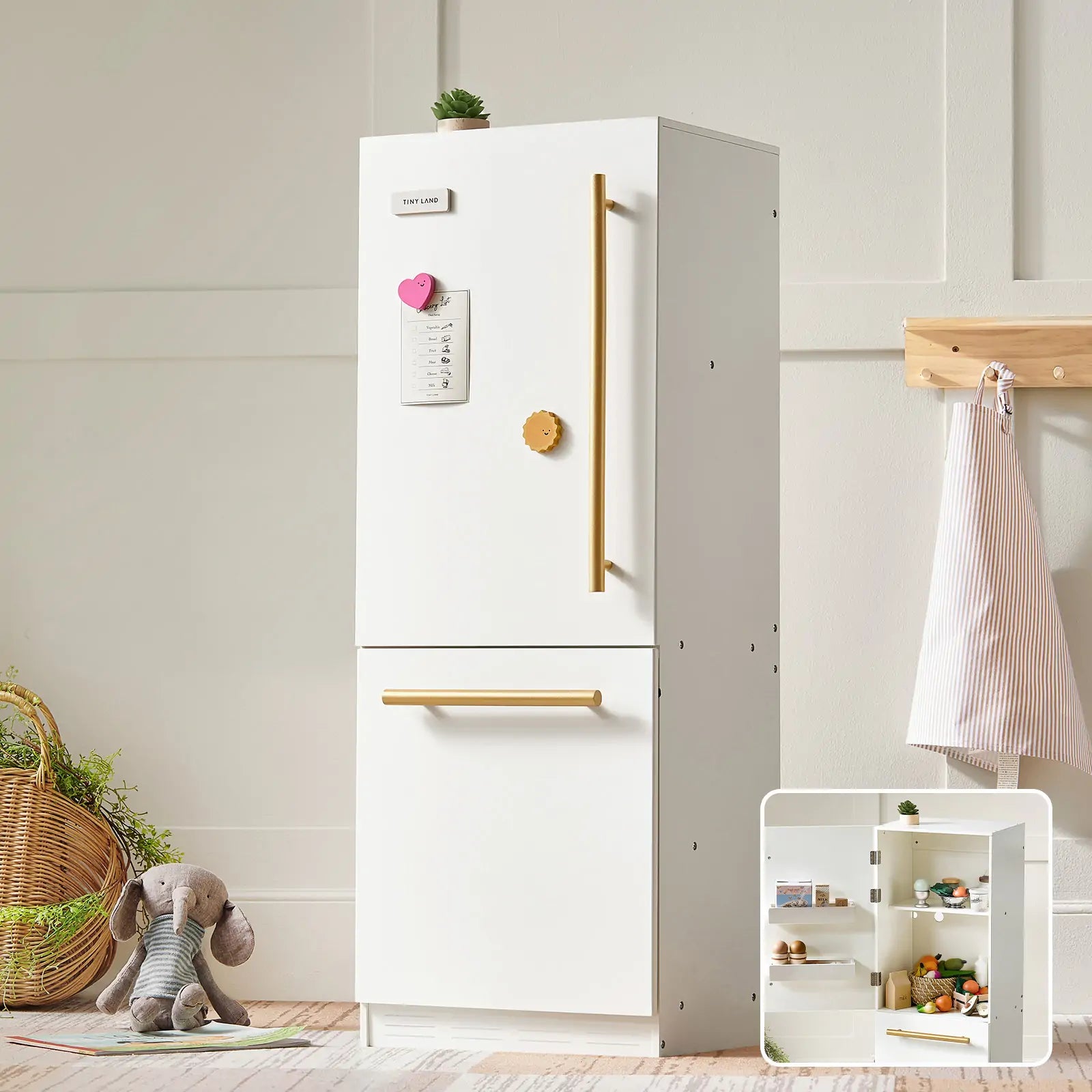 Tiny Land® Play Kitchen Accessories – Play Kitchen Fridge: Wooden Cabinet Refrigerator for Kids Tiny Land INC
