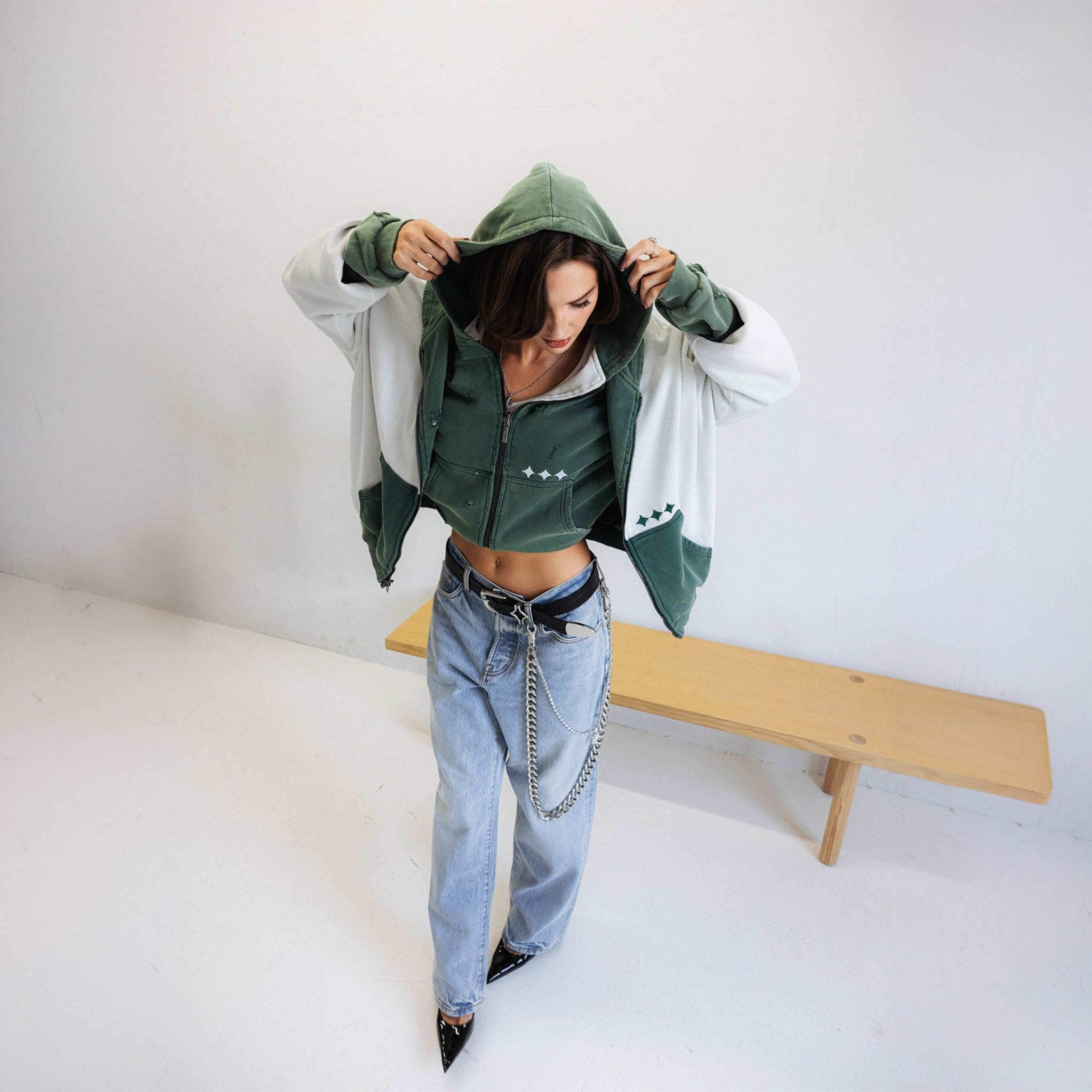 Commons Reversible Thermal Zip Up Faded Green/White Common Hype