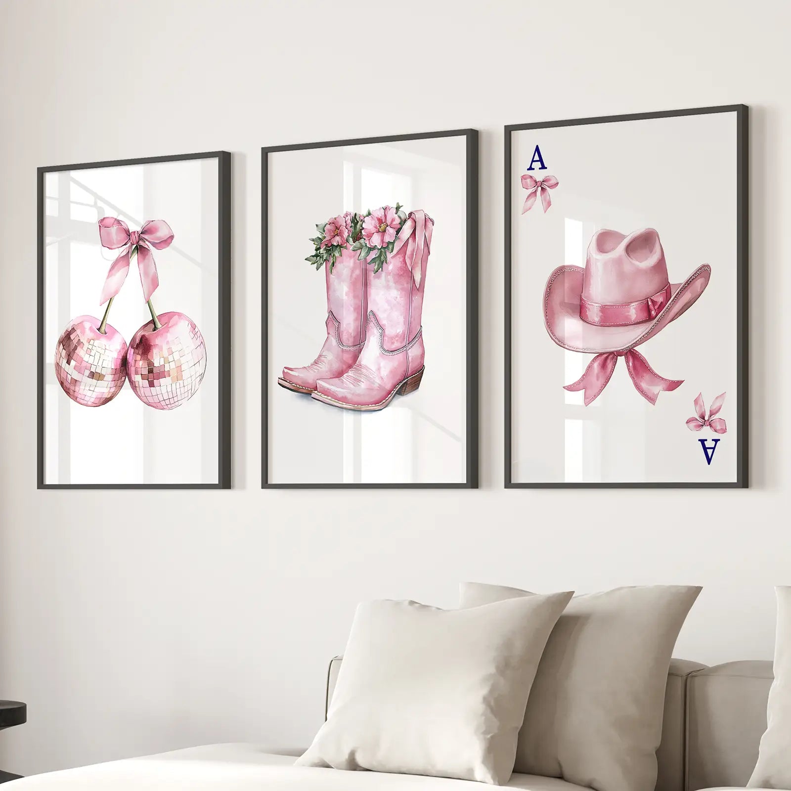 Cowgirl Hat and Boots Wall Art Pink Poster Set Wall Art Set