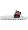 Gucci Rubber Web Mens Lug Sole Slide Sandals  Wihite Green Red