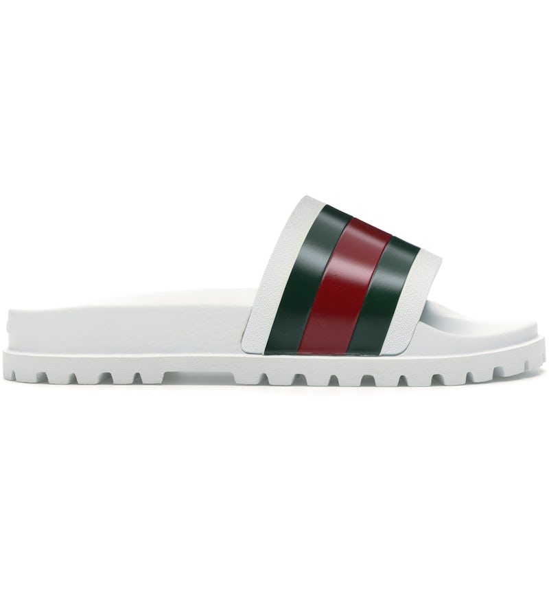 Gucci Rubber Web Mens Lug Sole Slide Sandals  Wihite Green Red