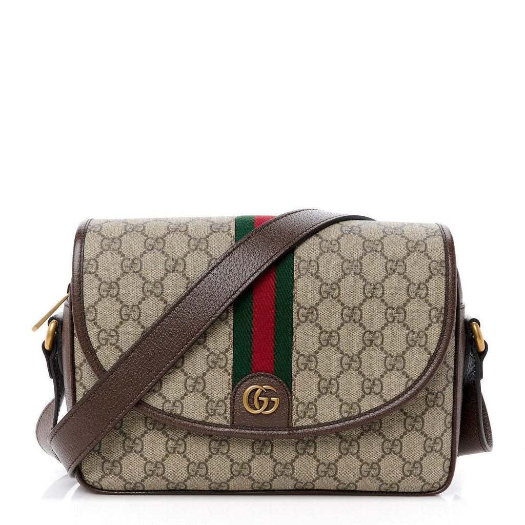 Gucci GG Supreme Monogram Textured Dollar Calfskin Ophidia Flap Shoulder Bag Beige Ebony New Acero Banlieue91