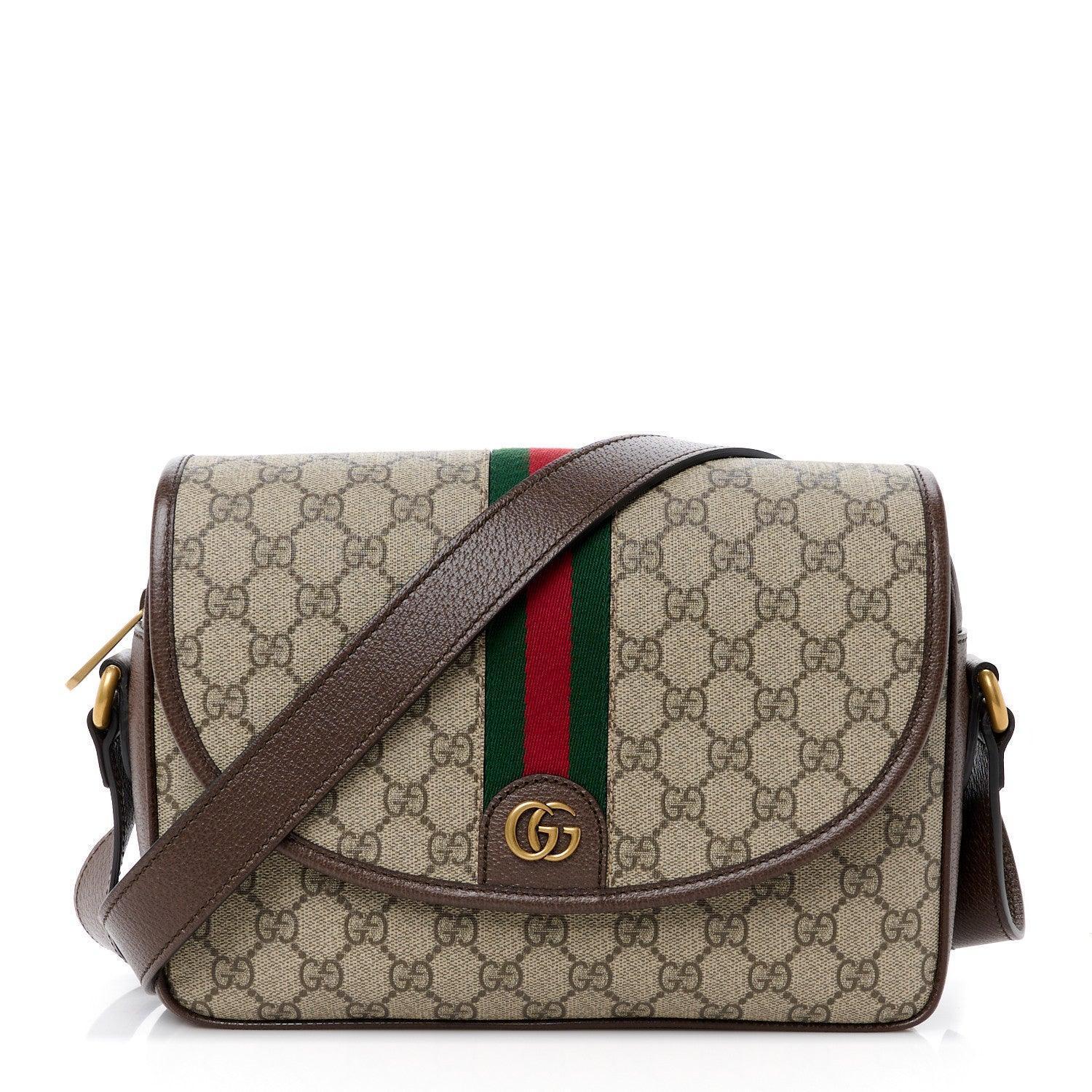 Gucci GG Supreme Monogram Textured Dollar Calfskin Ophidia Flap Shoulder Bag Beige Ebony New Acero Banlieue91