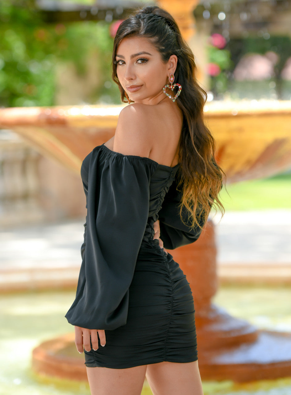 Rhea Mini Dress - Black Long Sleeve Cocktail Dress