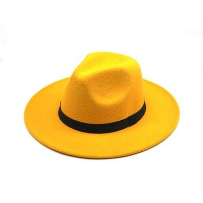 Black Fedora Hat Unisex Wide Brim Hat Autumn Winter Fedora Hat Wide Cap Winter Wool Classic Hat Men Elegant Gentleman Hat For Party Stevvex