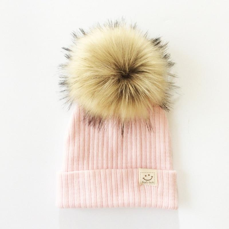 Winter Baby Boy Girl Artificial Pompom Knitted Hat Toddler Kids Caps With Pompon for Newborn Stevvex