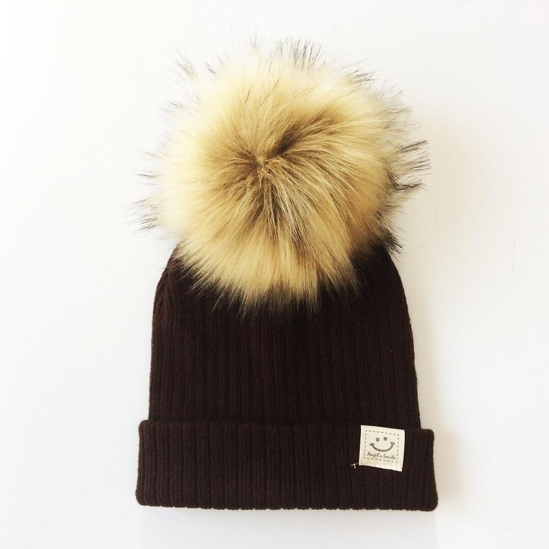 Winter Baby Boy Girl Artificial Pompom Knitted Hat Toddler Kids Caps With Pompon for Newborn Stevvex