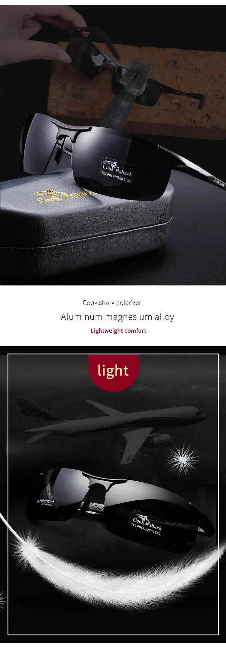 Cook Shark's New Aluminum Magnesium Sunglasses Men's sunglasses HD Polarized Driving Color Glasses Tide