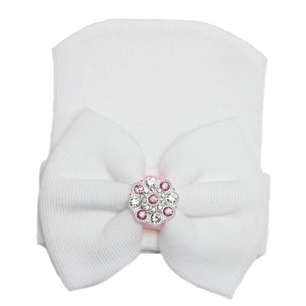 Modern Luxury Baby Girl Cotton Knit Striped Baby Caps With Big Bow For Baby Girls In Elegant Style Stevvex