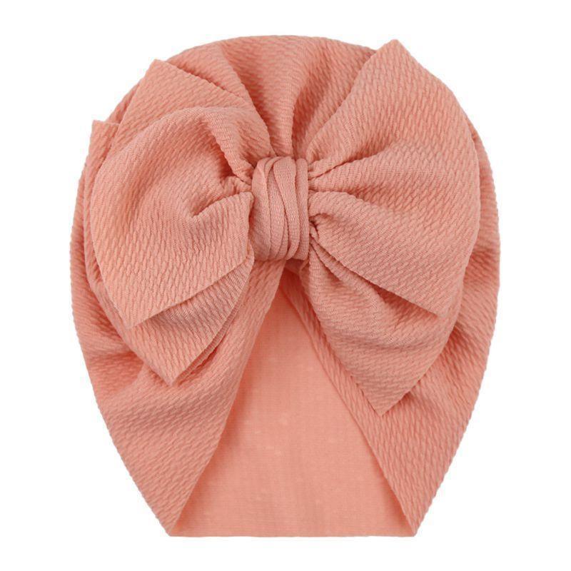 Handamde Elegant Baby Hats for Girls Big Bow Turban Hat Newborn  Baby Beanie Cap Solid Color Style Stevvex