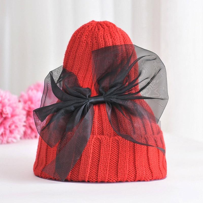 Modern Trend Big Bows Knitted Baby Girl Hat Cap Warm Kids baby winter Hat For Girls Stevvex